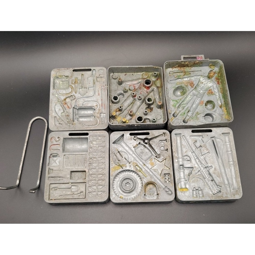 VTG 1965 Mattel Thingmaker Fighting Men Soldier Molds Lot Of 5 With Handle